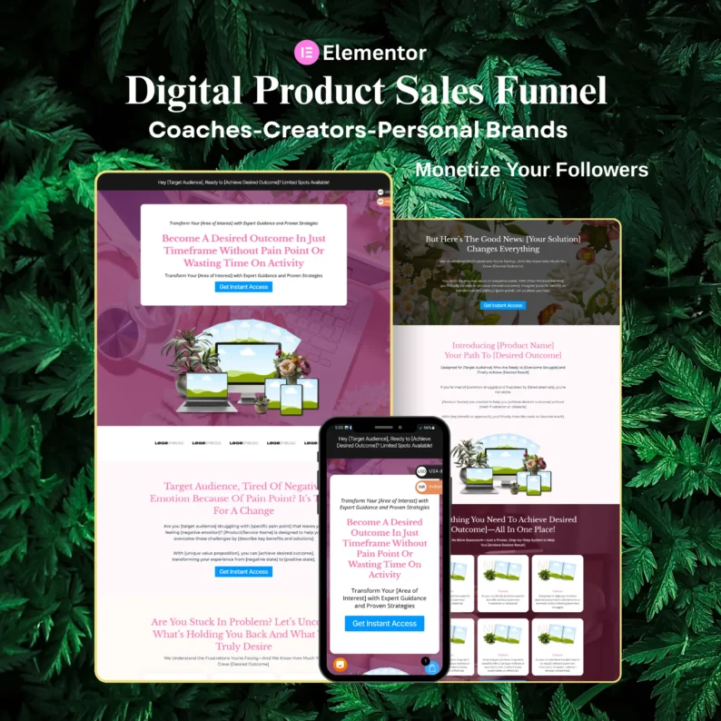 Digital Product Funnel Mockup – Elementor & Template Preview
