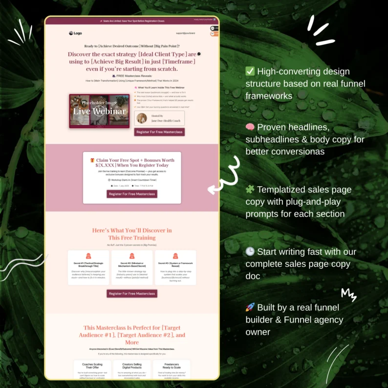 Webinar sales Funnel Template – Key USP Feature Highlight