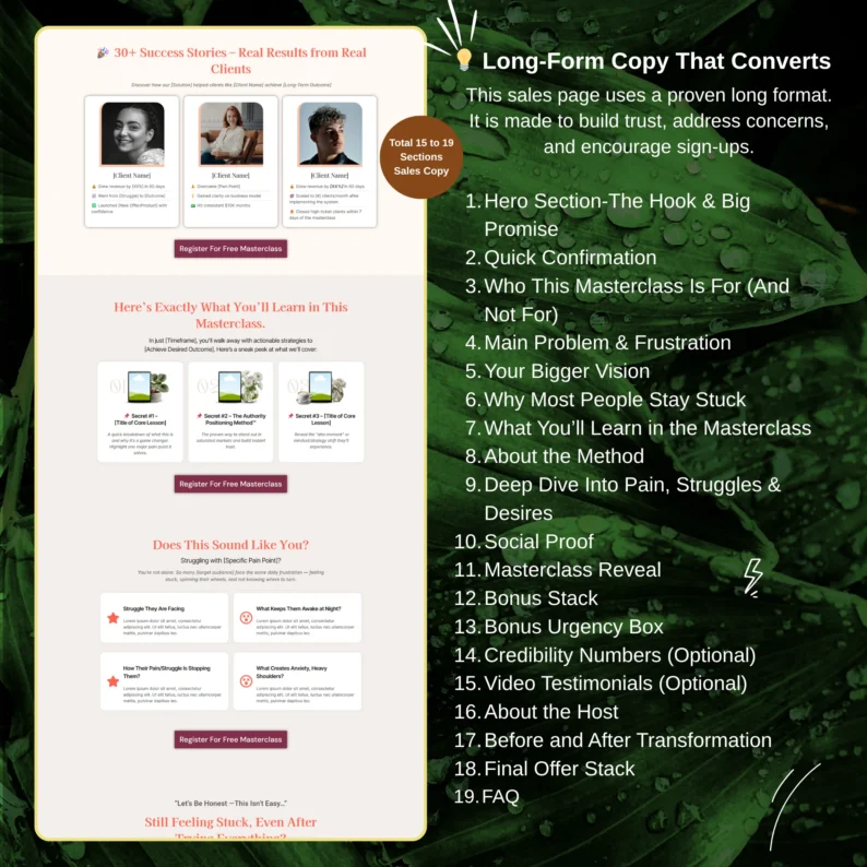Copywriting Breakdown – Webinar sales Funnel Template Section Analysis