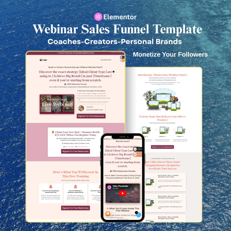 Webinar Funnel Mockup – Elementor & Systeme.io Template Preview